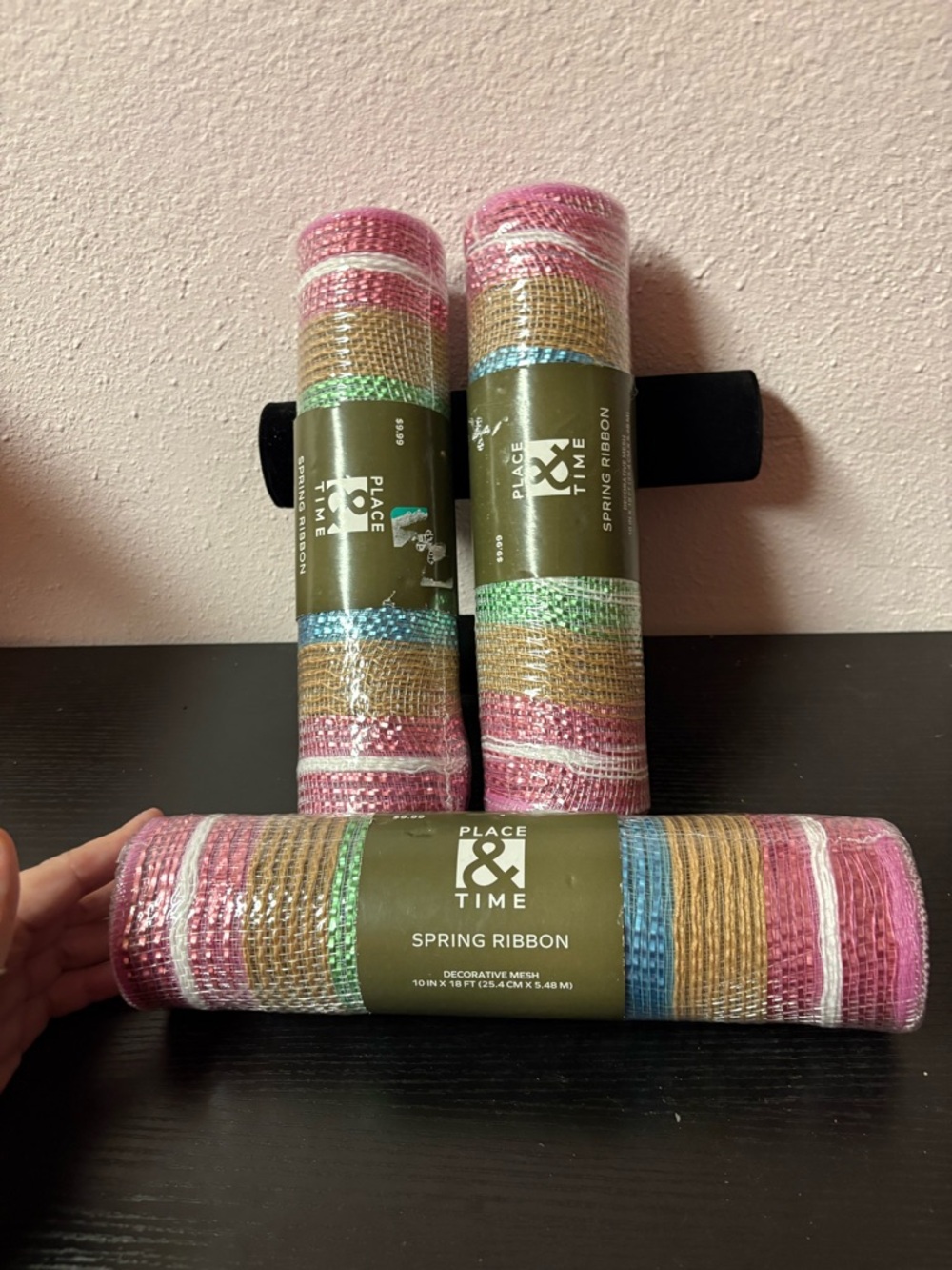 Place & Time Spring Ribbon Mesh Bundle 3 Rolls 10in x 18ft New